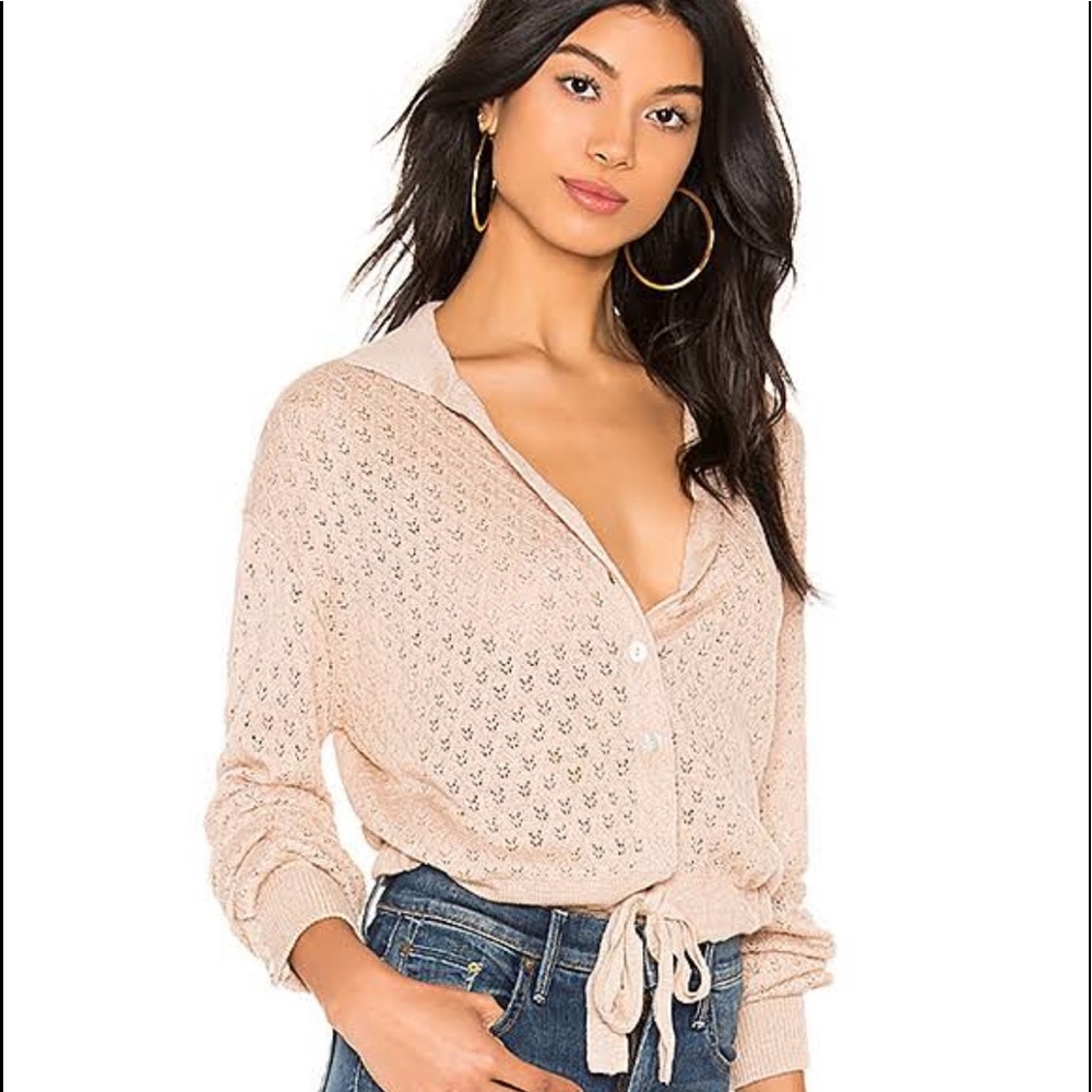 Free People Betty Tie Front Sweater neutral pink